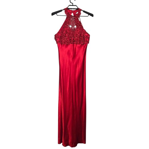 Vintage Y2K 90s Faviana Dress Size 5 6 Gown Prom Occasion Red Satin Column - Picture 1 of 7